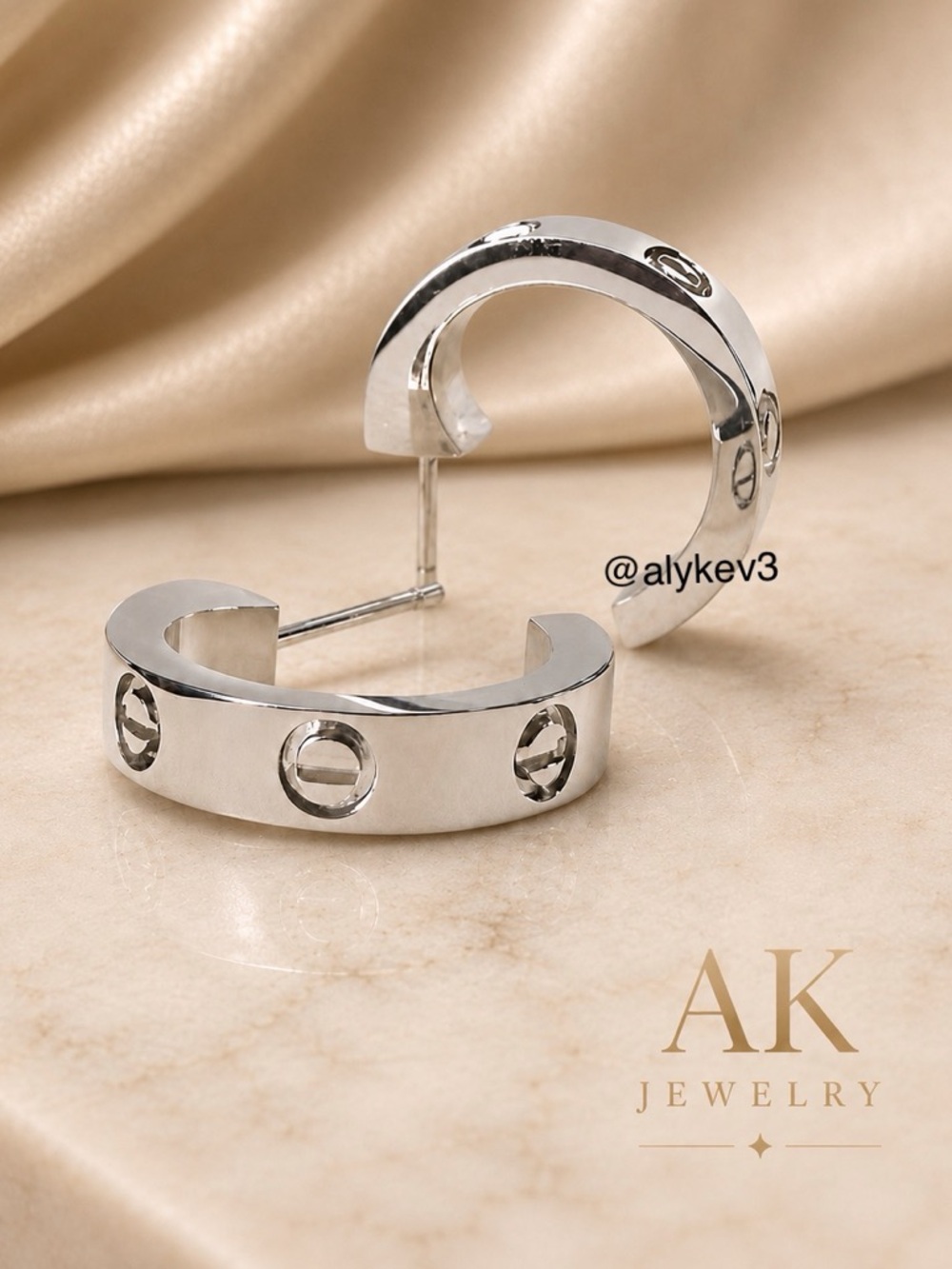 💎Luxury Silver Earrings Screw Motif Pierced Hoop | AK Jewelry